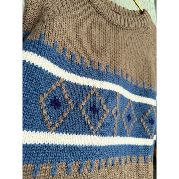 Vintage 90s Jean Michaud Nordic Knit Sweater – Brown/Blue - Picture 3 of 5
